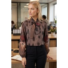 Armonika Kadın Haki Bağlamalı Bluz Pamuk - Polyester - Elastan Normal Yaka Regular Kalıp