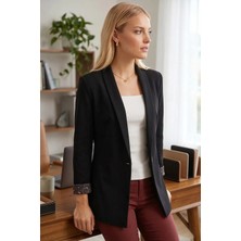 Armonika Kadın Siyah Şal Yaka Kolları Garnili Tek Düğme Ceket ARM-26K001087