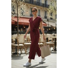 Armonika Kadın Bordo Kruvaze Beli Kemerli Tulum ARM-20Y042008