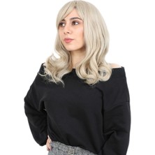 Pileli Store Dalgalı Perçemli Orta Boy Fiber Sentetik Peruk - Balköpüğü / Platin Röfleli