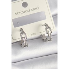 Pirinç Gümüş Renk Zirkon Taşlı Zincir Model Kadın Küpe - Lisinya