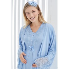 Erdeniz Tekstil Hamile Gecelik ve Sabahlık Takımı/bisiklet Yaka/nefes Alan Pamuk Viskoz Kumaş/şık Danteldetaylı -2’li Set-Pregnant CLOTHING(2269)