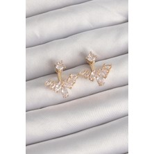 Pirinç Gold Renk Zirkon Taşlı V Model Küpe - Lisinya