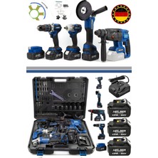 PremiumPort 5'li Kırmızı Akülü Kırıcı Delici Set, 125MM Taşlama, 13MM Vidalama, 450NM