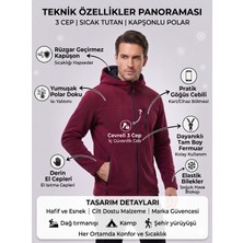 Luxic Core Erkek Bordo Kapüşonlu Polar Ceket – Sıcak Tutan, Fermuarlı, 3 Cepli