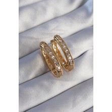 Pirinç Gold Renk Zirkon Taşlı Oval Model Küpe - Lisinya