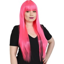 Pileli Store Uzun Kahküllü Fiber Sentetik Peruk - Neon Pembe