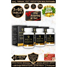 Dr. Sammy's Quarine Saç, Tırnak, Cilt ve Vücut Vitamini - 3'lü Avantaj Set (3 Aylık Kür) - Dökülme ve Yıpranma Karşıtı Keratin, Biotin, Bitkisel Kök Hücre Extratları,ginseng ve Multivitamin Içeren Diyet Takviyesi