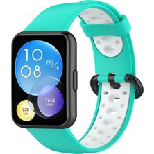 Magicool Huawei Watch Fit 2 Spor Delikli Kordon - Turkuaz-Beyaz