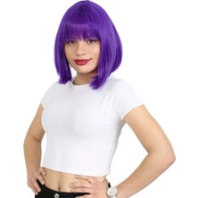 Pileli Store Küt Kahküllü Fiber Sentetik Peruk - Mor