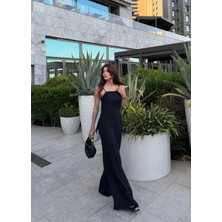 Trend Esinty Kadın Beli Lastikli Palazzo Pantolon Askılı Yırtmaçlı Bluz Asimetrik Kesim Modal Takım