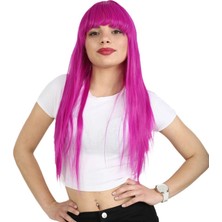 Pileli Store Uzun Kahküllü Fiber Sentetik Peruk - Fuşya