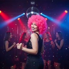 Pileli Store Animasyon Parti ve Palyaço Peruğu - Neon Pembe