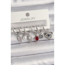 Pirinç Gümüş Renk Sallantı Zirkon Taşlı Fatma Ana El Figür Kadın Küpe Seti - Lisinya