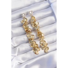 Pirinç Gold Renk Zirkon Taşlı Minimal Deniz Kabuklu Sallantılı Küpe - Lisinya