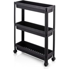 Calperia Siyah 3 Katlı Tekerlekli Organizer Raf Ünitesi