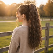 Pileli Store Bağlamalı Kabarık Dalgalı At Kuyruğu - Kumral