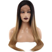 Pileli Store Fiber Sentetik Düz Uzun Tül Peruk - Siyah Karamel Orta Ombreli