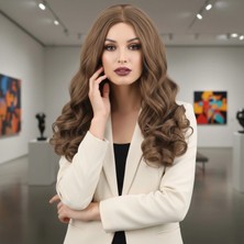 Pileli Store Dalgalı Perçemsiz Uzun Fiber Sentetik Peruk - Bebek Kumralı