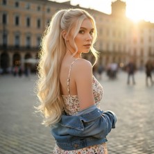 Pileli Store Bağlamalı Dalgalı At Kuyruğu - Platin