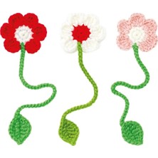 Mühürşah Örgü Papatyalı Kitap Ayracı ( 3'lü Set - Pembe / Beyaz / Kırmızı ) Amigurumi