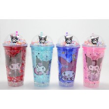 İlkyaz Fashion Sevimli Kuromi Işıklı Pipetli Boncuklu Suluk & Bardak 400 ml  ALK4705