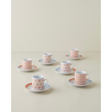 English Home Sora Bloom Porselen 12 Parça 6 Kişilik Kahve Fincan Takımı 80 ml Turuncu-Mavi