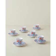 English Home Vireo Porselen 12 Parça 6 Kişilik Kahve Fincan Takımı 80 ml Mavi-Kırmızı