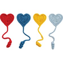 Mühürşah Örgü Kalpli Kitap Ayracı ( 4'lü Set - Kırmızı / Bebe Mavisi / Lacivert / Sarı ) Amigurumi