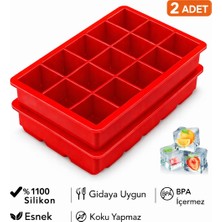 Evolis Kitchen 2ADET 15 Bölmeli Büyük Boy Silikon Buz Kalıb-Kare Buzluk Kokteyl Sunum Buz Kalıbı Et Suyu Saklama