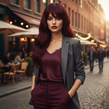 Pileli Store Dalgalı Perçemli Fiber Sentetik Orta Boy Peruk - Kızıl Kahve