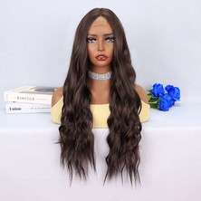 Pileli Store Koyu Kumral Dalgalı Uzun Tül Peruk