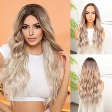 Pileli Store Kumral Beyaz Platin Ombre ve Röfleli Tül Peruk