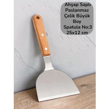 Multiamo Ahşap Saplı Paslanmaz Büyük Boy Çelik Spatula/Börek Hamburger Tatlı Kazıcıyı Baklavacı Spatula No:3