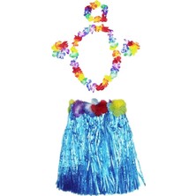 İlkyaz Fashion Luau Aloha Hawaii Partisi  Etek Taç ve Bileklik Seti Mavi