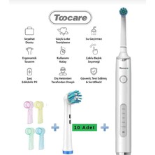 Toocare Şarj Edilebilir Premium Diş Fırçası + 10 Adet Yedek Başlık+ 4 Adet Kapak (5 Farklı Mod, Type-C Şarj, Ipx7)