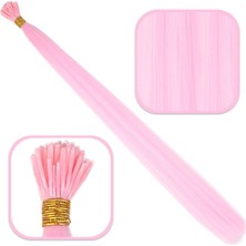 Pileli Store Fiber Sentetik Boncuk Kaynaklık Renkli Saç - Şeker Pembe - 100 Adet