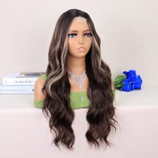 Pileli Store Kumral Balköpüğü Işıltılı Dalgalı Uzun Tül Peruk