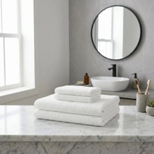 Qua Home 2 Adet Puff Serisi %100 Pamuk El ve Yüz Havlusu 50X90 & 2 Adet Banyo Havlusu Beyaz 90X150 cm