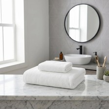 Qua Home 1 Adet Puff Serisi %100 Pamuk El ve Yüz Havlusu 50X90 & 1 Adet Banyo Havlusu Beyaz 70X140 cm