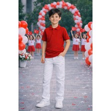 Herşey Nota Erkek Çocuk Kırmızı Yakalı Tişört – Günlük ve Okul Kullanım 5-14 Yaş Xs-S-M-L-Xl