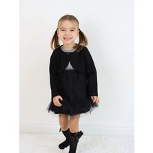 Luggi Baby Bisiklet Yaka Kısa Kollu Kız Bebek Tüllü Elbise ve Uzun Kollu Bolero 2'li Takım