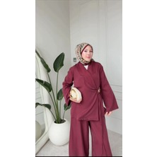 Molly Nelly Kadın Toka Detaylı Kimono Bluz Bol Pantolonlu Takım