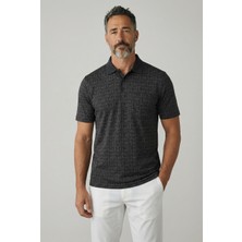 Erkek Simenti Yakalı Cepli Desenli Siyah Tshirt
