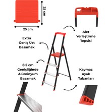 Asil 4 Basamak Katlanır Metal Merdiven Alüminyum Basamaklı | Kaymaz Ayaklı, Alet Taşıma Tepsili, 150 kg Taşıma Kapasiteli Profesyonel Ev & İş Merdiveni (4-5-6 Basamak Seçenekli)
