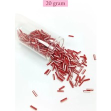 Just Cheap Store Uzun Boru Kesme Boncuk Çap 2mm Uzunluk 10 mm - 20 Gram - Kırmızı Beyaz - BNC239