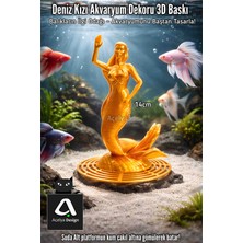 Açelya3d Akvaryum Deniz Kızı Süsü 3D Baskı Altın Görünümlü Dekoratif Biblo Şık Tasarım Balık Dekor