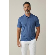 Erkek Simenti Yakalı Cepli Desenli Mavi Tshirt