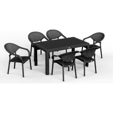 Asil Konsept 90 x 150 Bambu Plastik Rattan Camsız Bahçe Balkon Teras Masa Takımı 6 Kolçaklı Sandalyeli