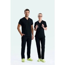 Uçak İş Giyim SİYAH B-FLEX LİKRALI SCRUBS TAKIM ALT ÜST DOKTOR HEMŞİRE FORMASI